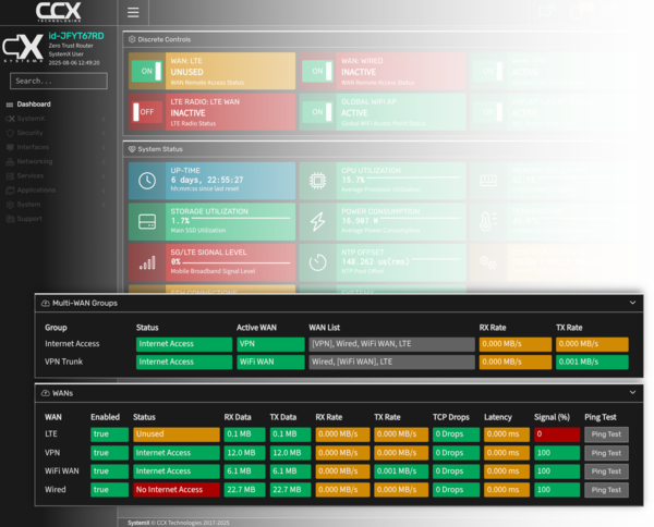 SystemX WAN status UI