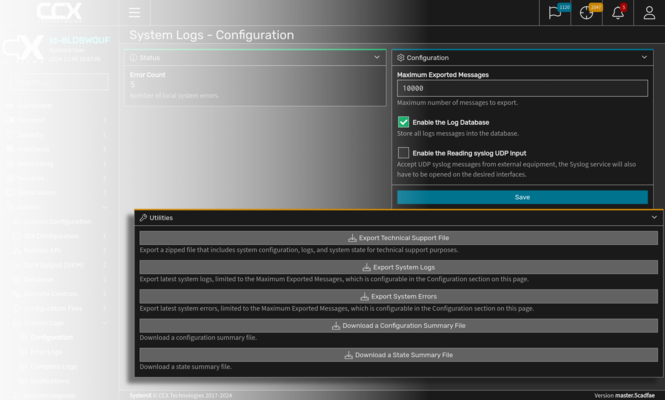 SystemX configuration export